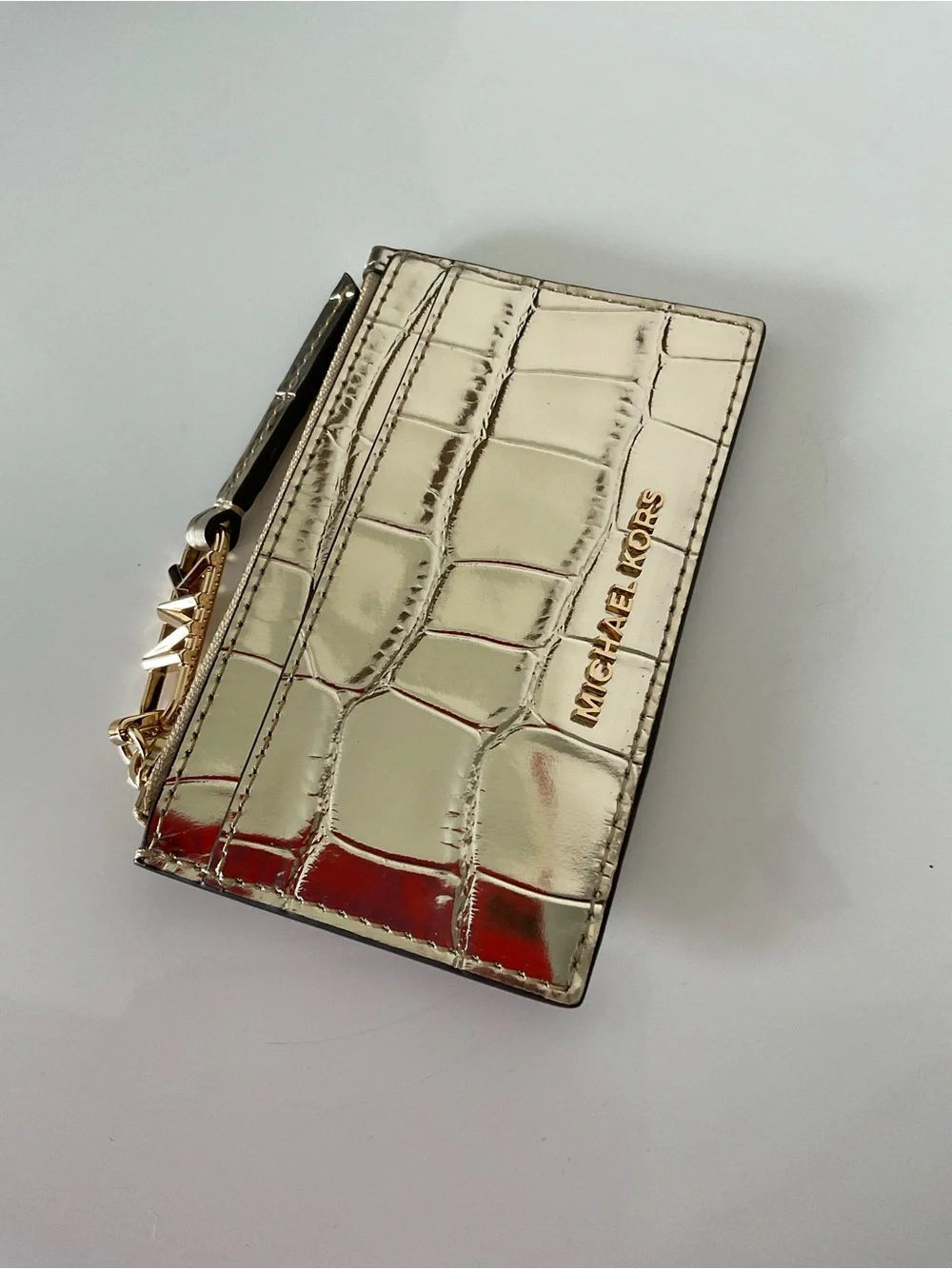 Michael Kors Metallic Gold Croc-Embossed Card Holder